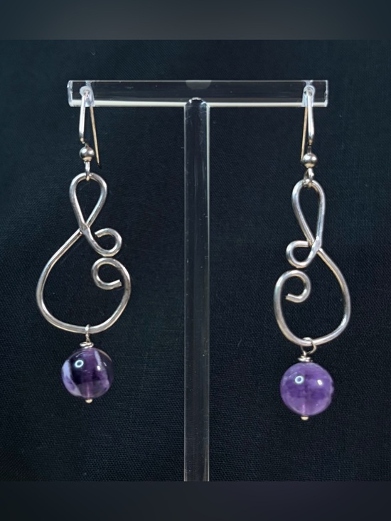 Sterling Silver Amethyst Artisan Hand Crafted Dangle Earrings - Picture 7 of 8